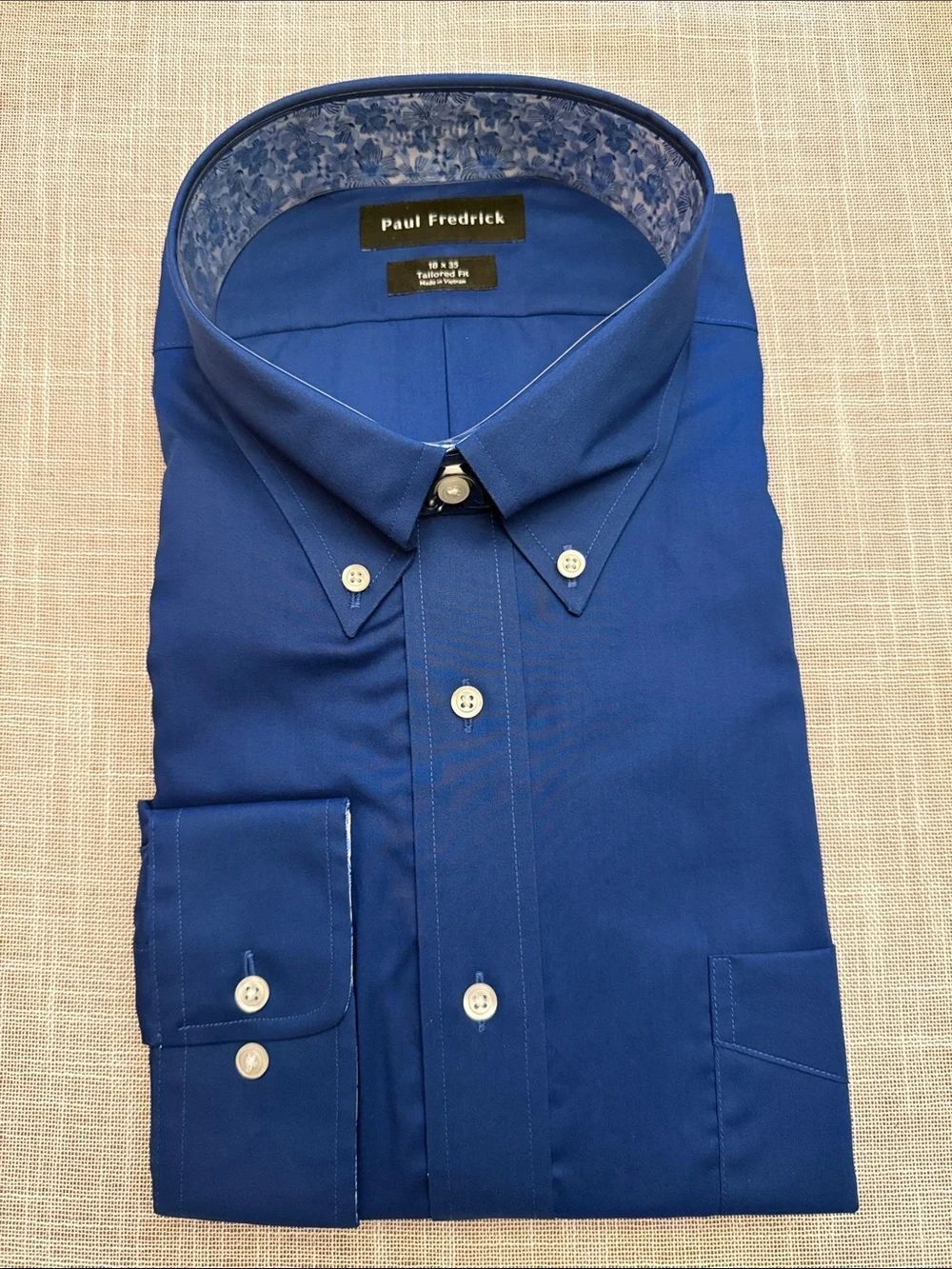 Paul Fredrick Tailored Fit Mens Sz 18x35 Navy Cotton Button Down Dress Shirt NEW